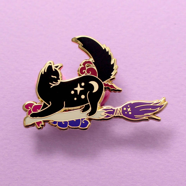 Broomstick Cat Enamel Pin  - Halloween Collection