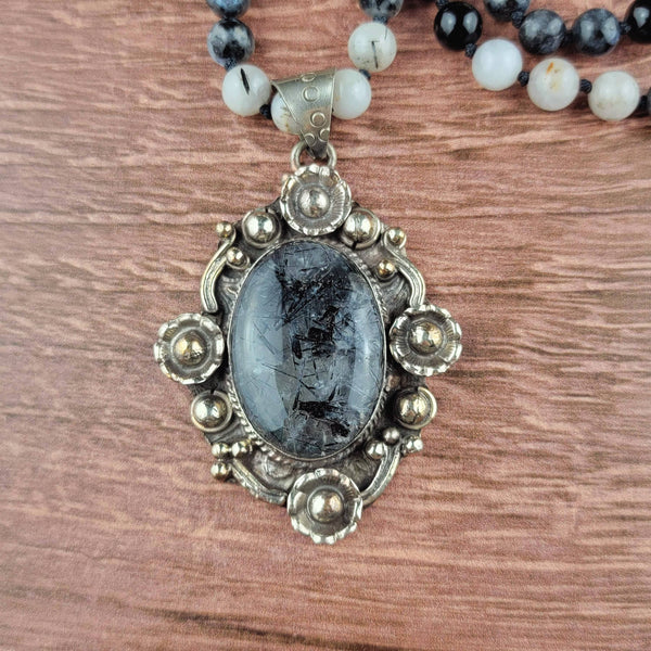 Black Tourmaline Tibetan Pendant Beaded Necklace