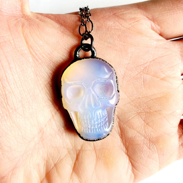 Opalite Carved Skull Necklace