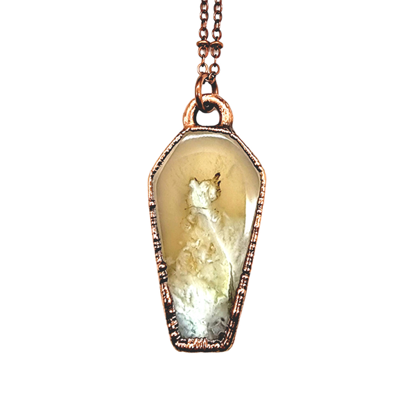 Flower Agate Coffin Necklace