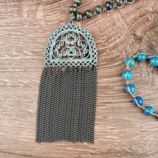 Ornate Fringe Pendant Beaded Necklace