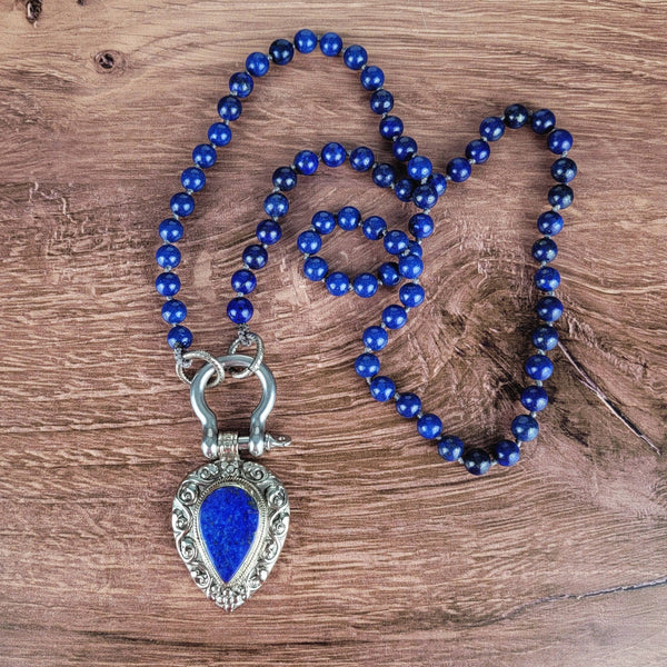 Lapis Tibetan Pendant Beaded Necklace