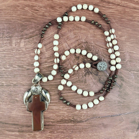 Tibetan Carnelian Cross Beaded Necklace