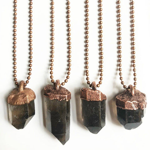 Smoky Quartz Crystal Point Necklace / Ball Chain