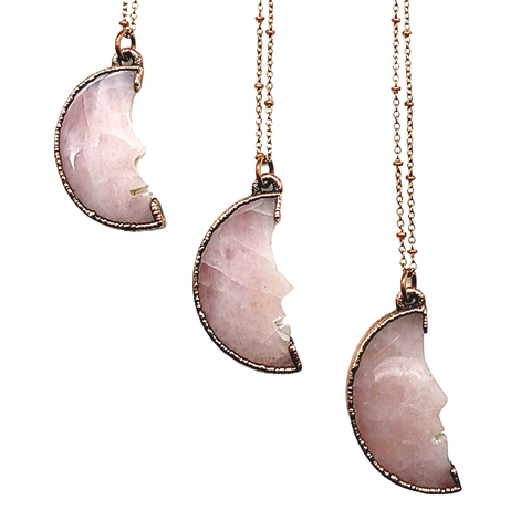 Rose Quartz Man in the Moon Necklace