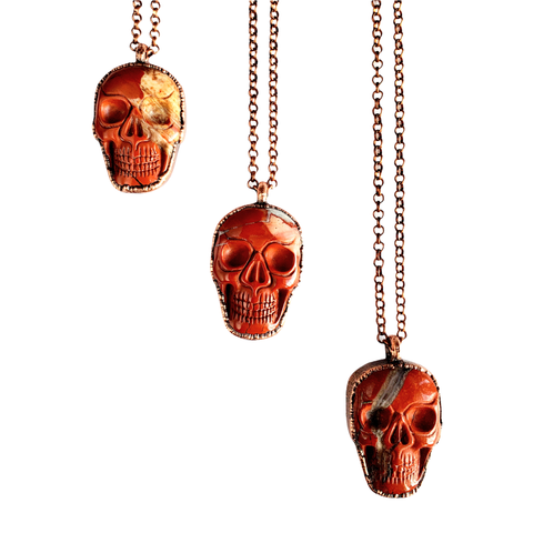 Red Jasper Carved Skull Necklace