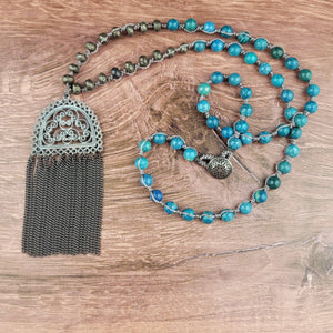 Ornate Fringe Pendant Beaded Necklace