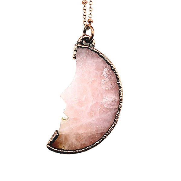 Rose Quartz Man in the Moon Necklace