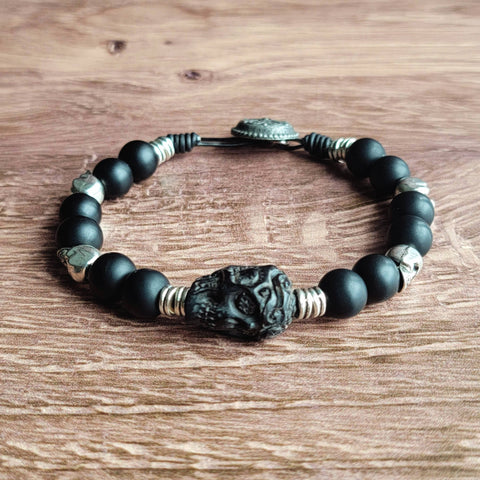 Bone Carved Skull Beaded Bracelet Unisex