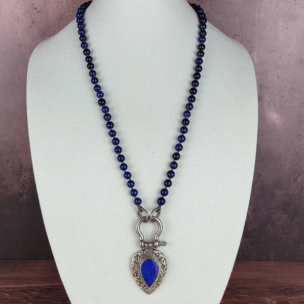 Lapis Tibetan Pendant Beaded Necklace