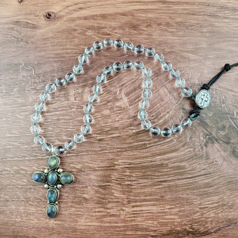 Tibetan Labradorite Cross Pendant Beaded Necklace