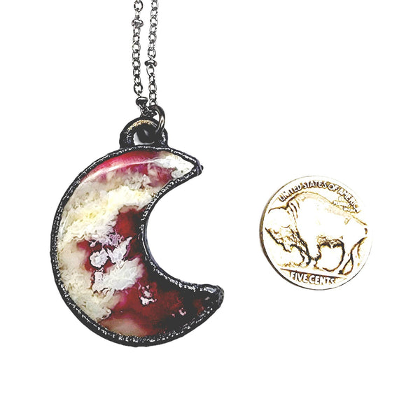 Rosy Halo Crescent Moon Necklace