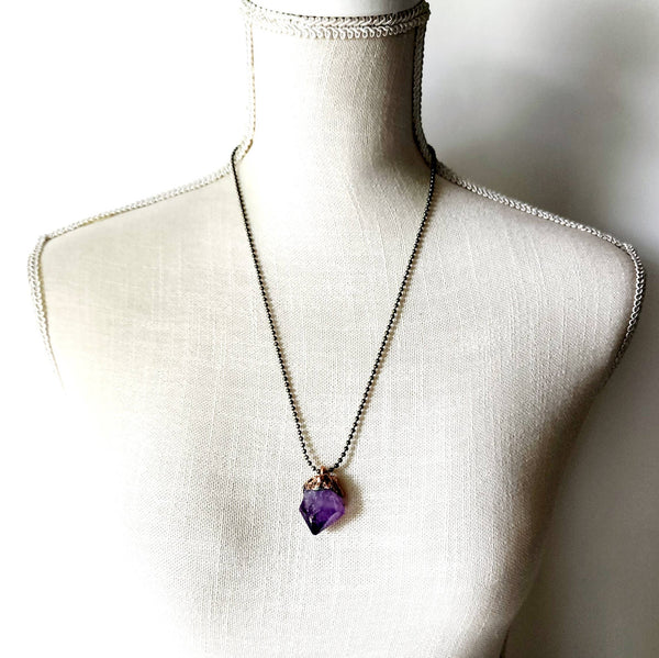 Amethyst Crystal Point Necklace / Ball Chain