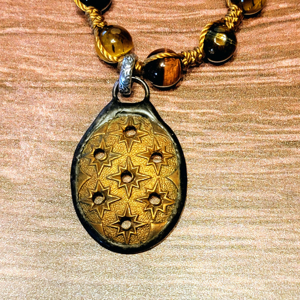 Soldered Oval Star Brass Pendant Beaded Necklace