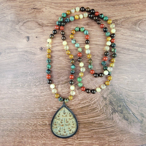 Sitting Buddhas 108 Mala Beaded Necklace