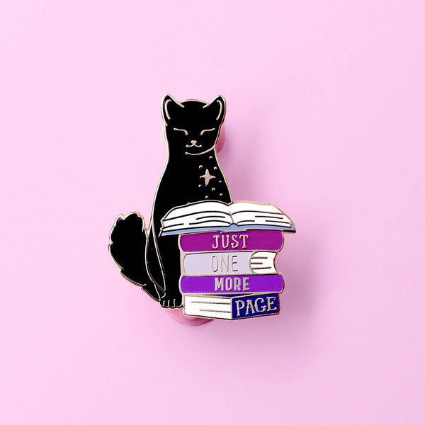 Just One More Page Book Cat Enamel Pin