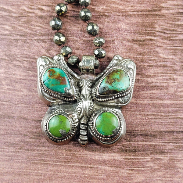 Turquoise Tibetan Silver Butterfly Pendant Beaded Necklace