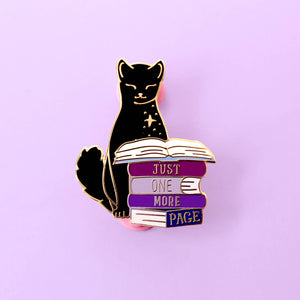 Just One More Page Book Cat Enamel Pin