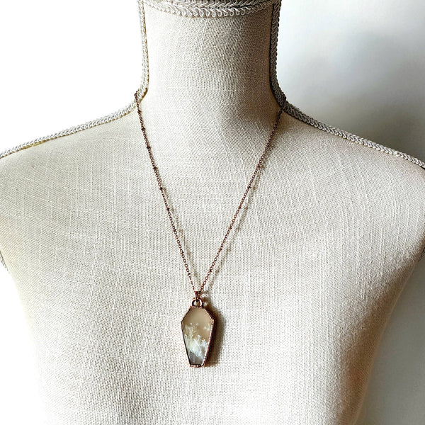 Flower Agate Coffin Necklace