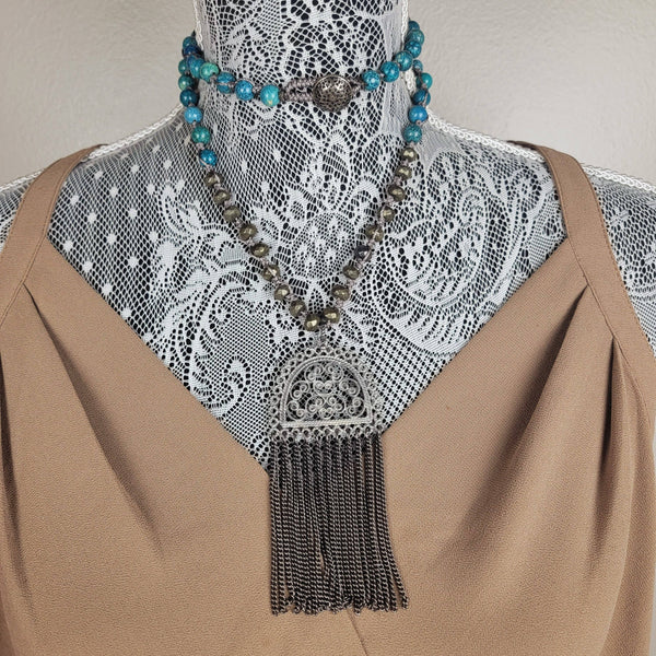 Ornate Fringe Pendant Beaded Necklace