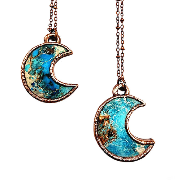 Blue Sea Sediment Imperial Jasper Crescent Moon Necklace