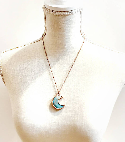 Blue Sea Sediment Imperial Jasper Crescent Moon Necklace