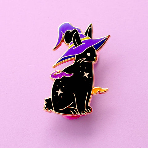 Halloween Rabbit Enamel Pin; Black rabbit in gothic purple w