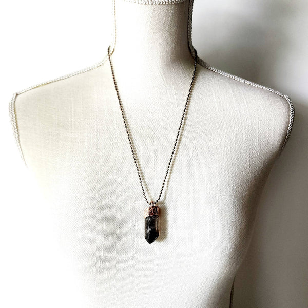 Smoky Quartz Crystal Point Necklace / Ball Chain