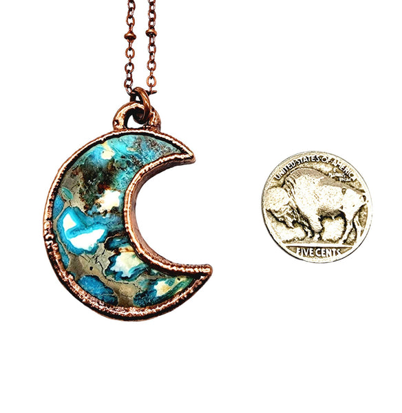 Blue Sea Sediment Imperial Jasper Crescent Moon Necklace