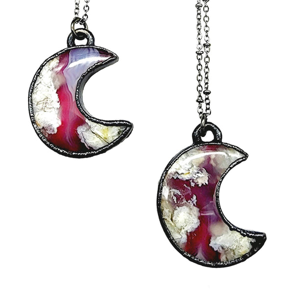 Rosy Halo Crescent Moon Necklace