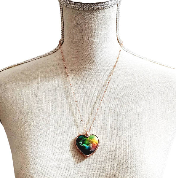 Rainbow Agate Druzy Geode Heart Necklace