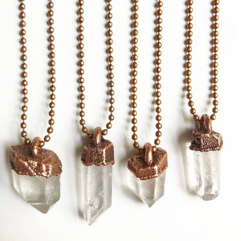 Clear Quartz Crystal Point Necklace / Ball Chain