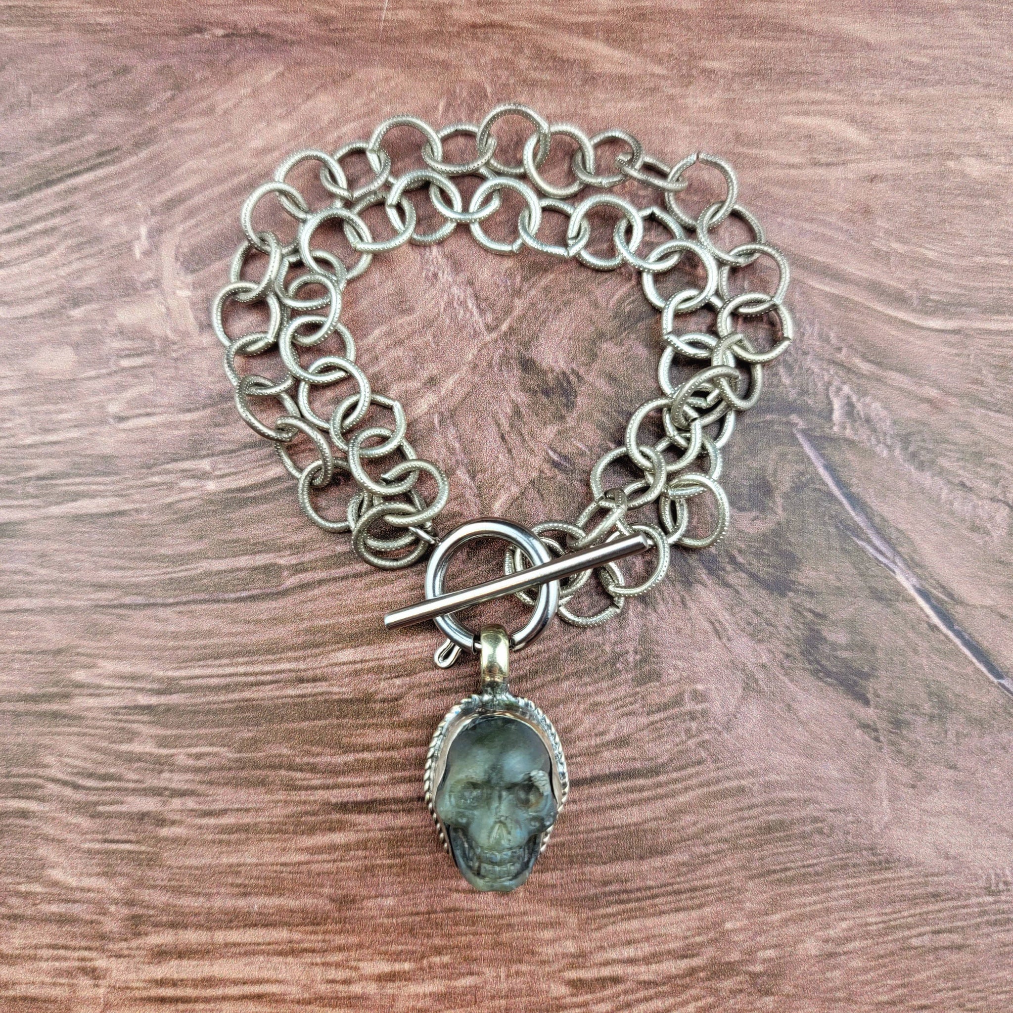 Tibetan Labradorite Skull Bracelet