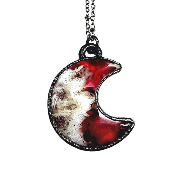 Rosy Halo Crescent Moon Necklace