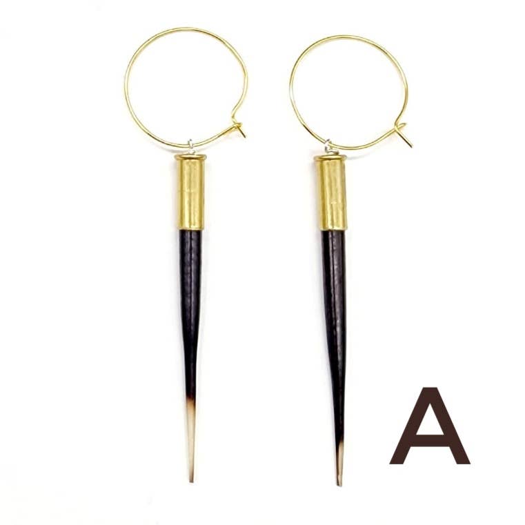 Yellowstone Porcupine Quill & Brass Casing Earrings-Dark