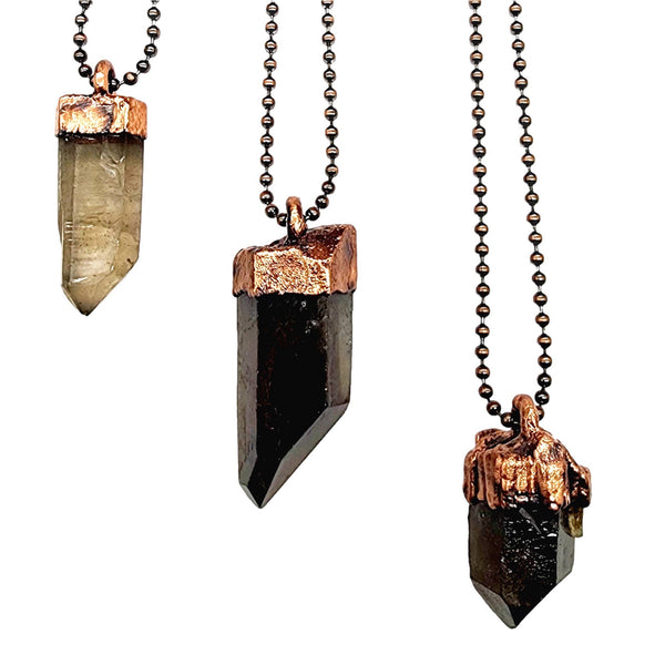 Smoky Quartz Crystal Point Necklace / Ball Chain