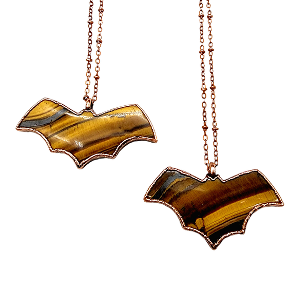 Tiger Eye with Hematite Bat Necklace