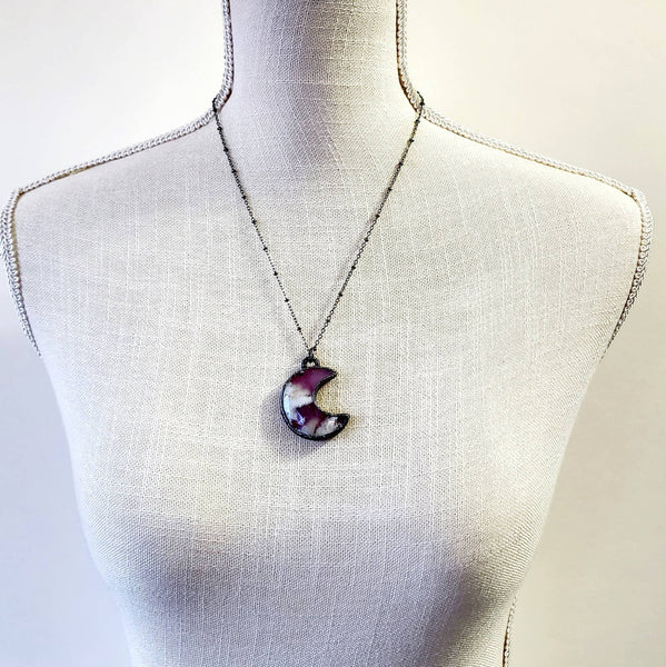 Rosy Halo Crescent Moon Necklace