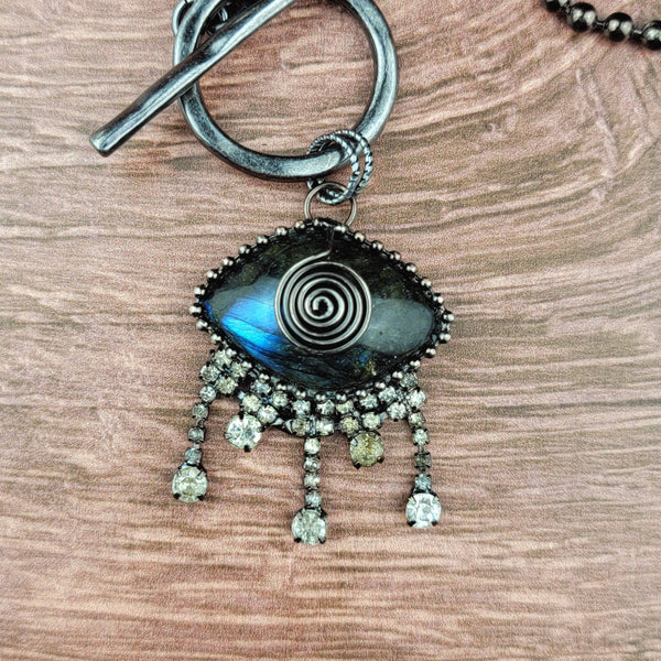 Soldered Labradorite Evil Eye Pendant Ball Chain Necklace