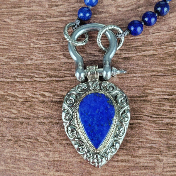 Lapis Tibetan Pendant Beaded Necklace