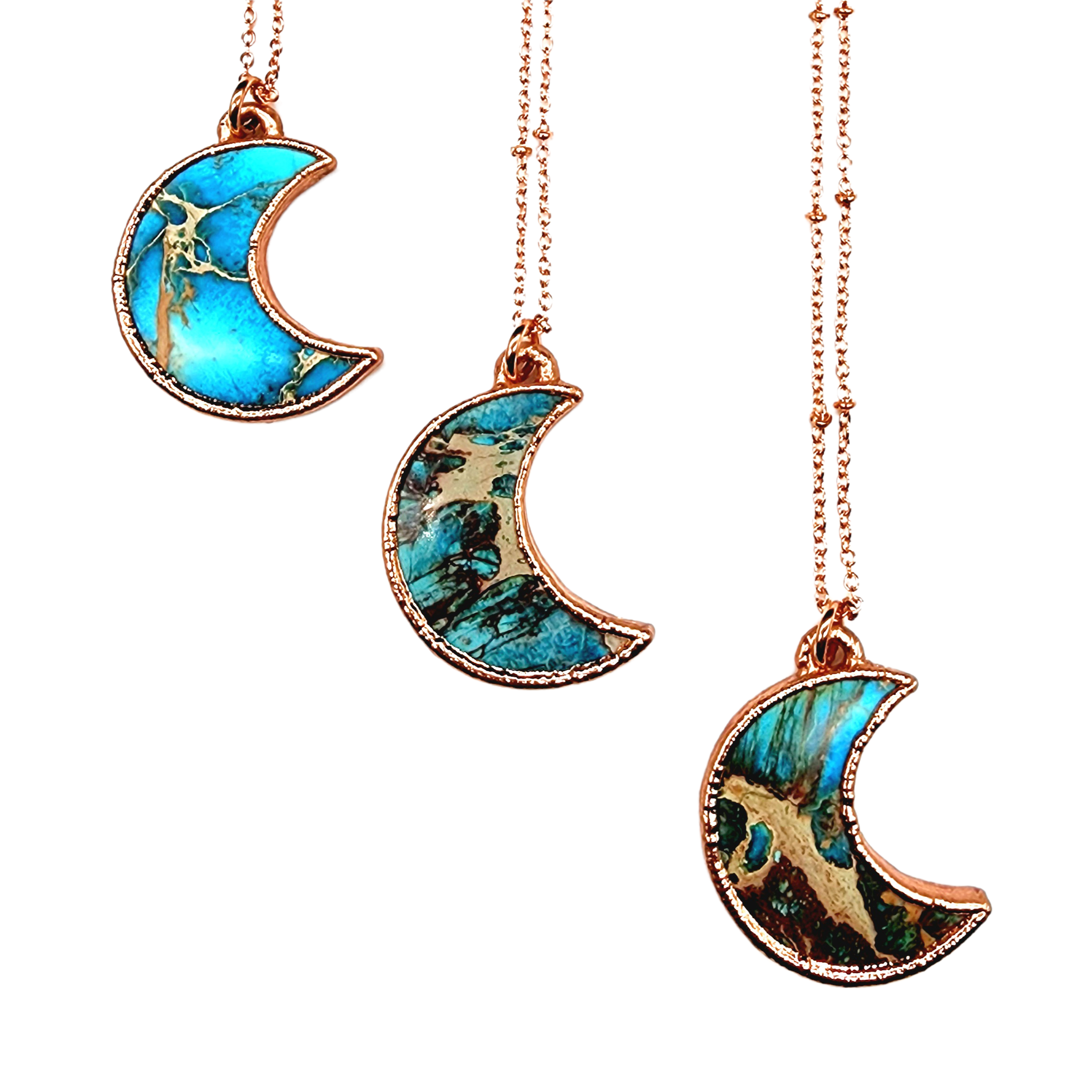 Blue Sea Sediment Imperial Jasper Crescent Moon Necklace