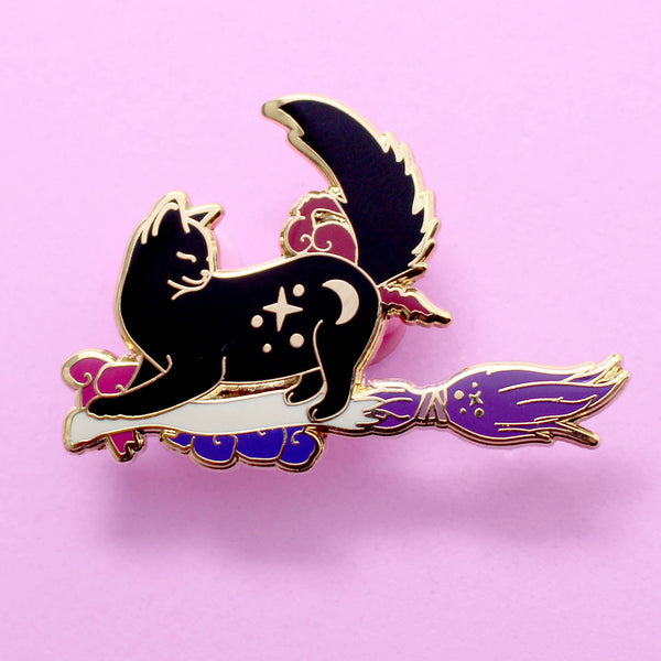 Broomstick Cat Enamel Pin  - Halloween Collection