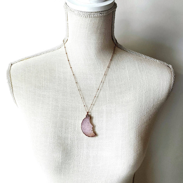 Rose Quartz Man in the Moon Necklace