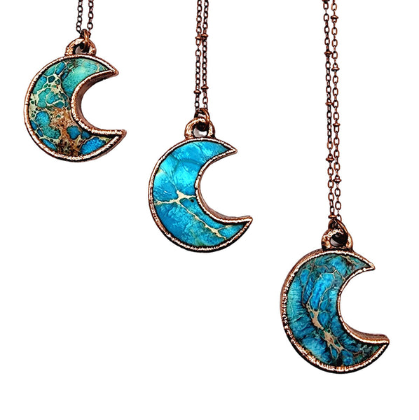 Blue Sea Sediment Imperial Jasper Crescent Moon Necklace