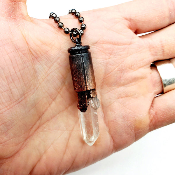 Crystal Point Bullet Casing Necklace