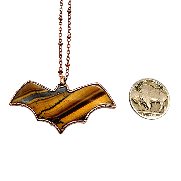 Tiger Eye with Hematite Bat Necklace