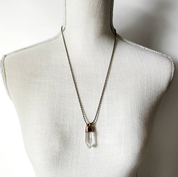 Clear Quartz Crystal Point Necklace / Ball Chain