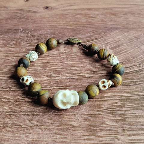 Bone Carved Skull Beaded Bracelet Unisex