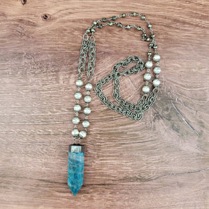 Soldered Blue Apatite Spike Pendant Necklace