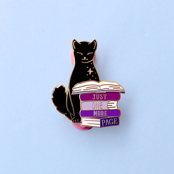 Just One More Page Book Cat Enamel Pin